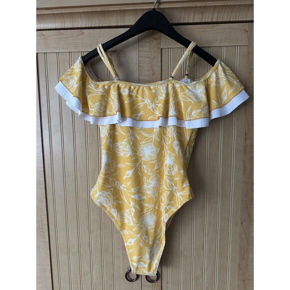 Cupshe Yellow Off Shoulder Ruffle Textured One Piece Swimsuit Size M - Picture 4 of 6